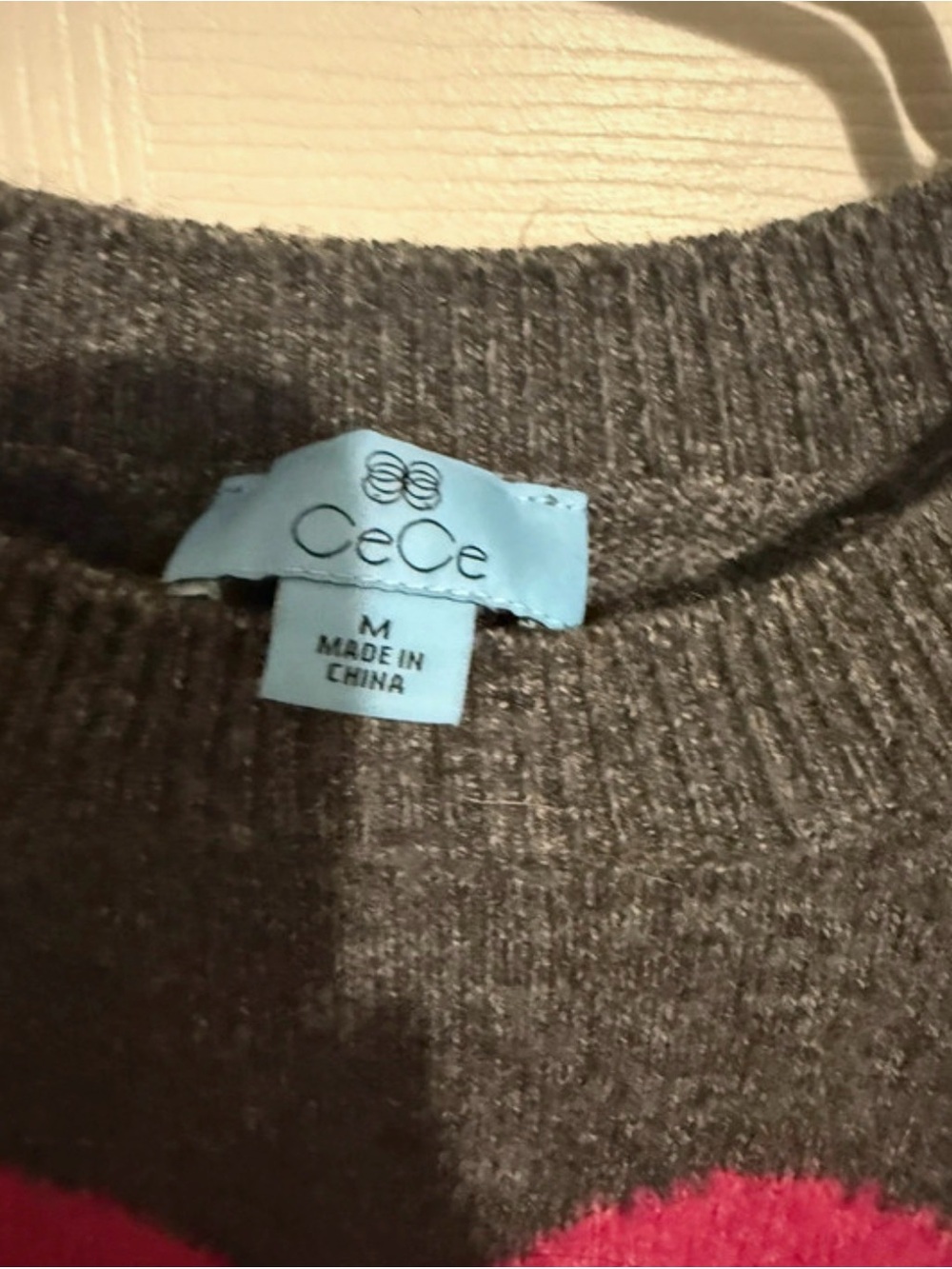 CeCe Charcoal Gray Sweater with Pink Heart - Picture 3 of 5